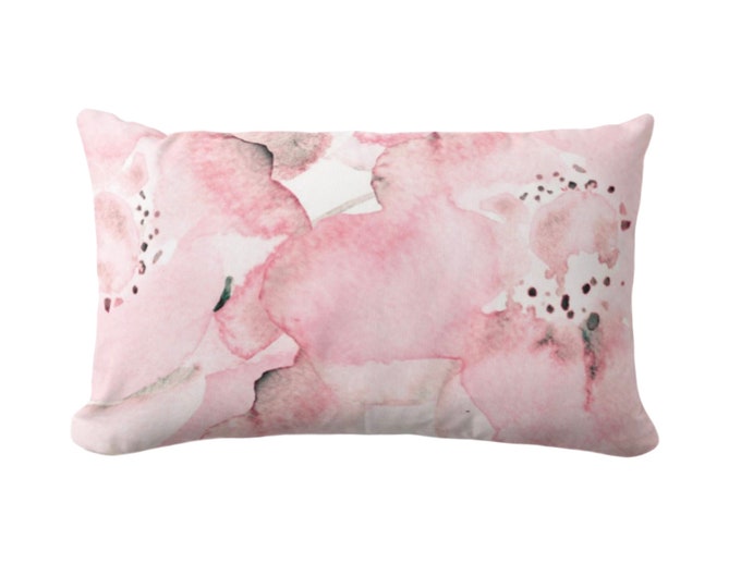 Peony Throw Pillow or Cover, 12 x 20" Lumbar Pillows or Covers, Light/Bright Pink & White, Watercolor/Floral/Painted Flowers Print/Pattern