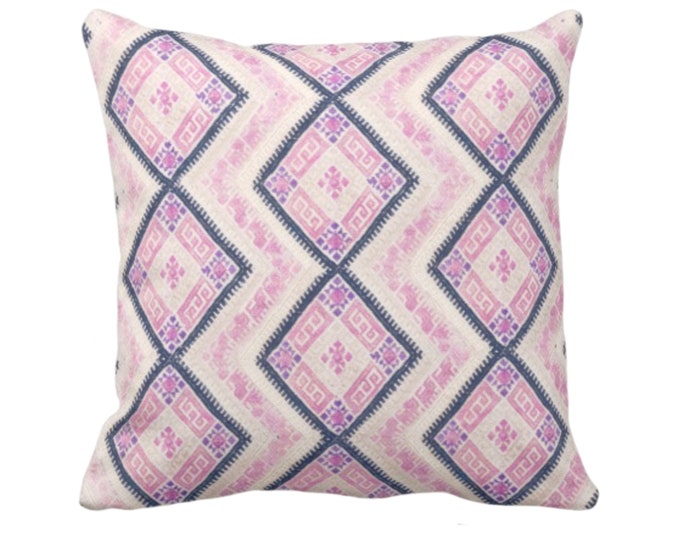 OUTDOOR Chinese Wedding Blanket PRINTED Throw Pillow or Cover, Pink/Blue 14, 16, 18, 20" Sq Covers, Thai Tribal/Geometric/Diamonds/Geo Print