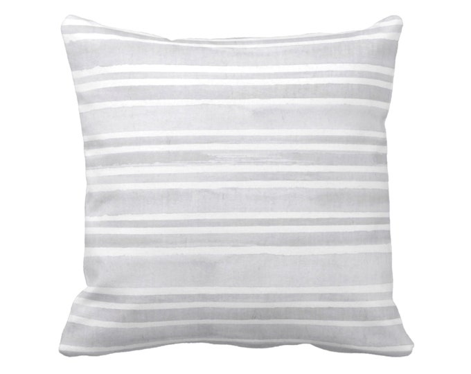 Watercolor Stripe Throw Pillow or Cover, Pewter/White 16, 18, 20, 22 or 26" Sq Pillows or Covers, Gray Stripes/Lines/Painted Print