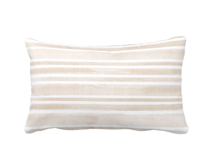 Watercolor Stripe Throw Pillow or Cover, Sand/White 12 x 20" Lumbar Pillows or Covers, Beige/Flax Stripes/Lines/Hand-Painted Print