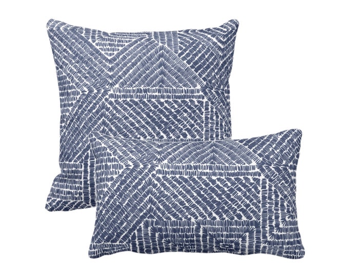 OUTDOOR Tribal Geo Throw Pillow or Cover, Navy Square and Lumbar Pillows/Covers Dark Blue/White Scratch Geometric/Tribal/Batik/Geo/Boho