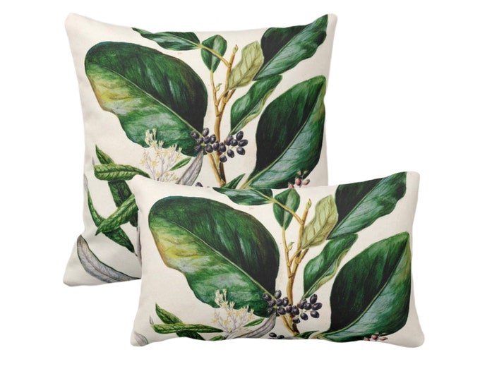 OUTDOOR Vintage Botanical w/ Berries Flowers Throw Pillow/Cover 14x20, 16, 18, 20, 26" Sq/Lumbar Pillows/Covers Tropical Green Floral Print