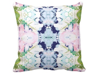 Mirrored Watercolor Throw Pillow Cover 12x20, 16, 18, 20, 22, 26" Sq Pillows/Covers Pink/Navy/Green Abstract Modern/Colorful Painted Print