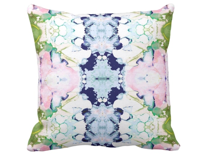 READY TO SHIP Mirrored Watercolor Throw Pillow Cover 18" Sq Pillows/Covers Pink/Navy/Green Abstract Modern/Colorful Painted Print