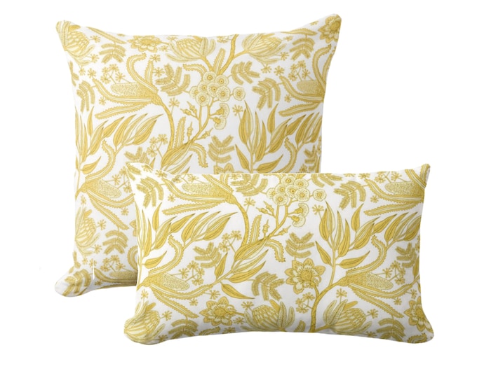 OUTDOOR Canary Botanical Throw Pillow or Cover 16, 18, 20, 26" Sq Pillows/Covers, Bright Yellow/White Print/Pattern Toile/Nature Floral