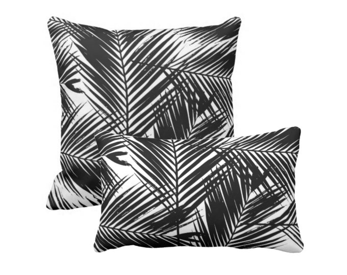 OUTDOOR Palm Print Throw Pillow or Cover, Black & White 14x20, 16, 18, 20, 26" Sq/Lumbar Pillows or Covers, Modern Floral/Nature Pattern