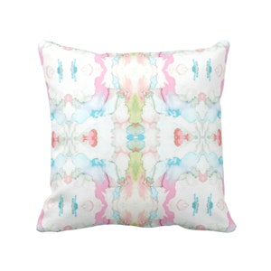 Mirrored Watercolor Throw Pillow Cover 12x20, 16, 18, 20, 22, 26" Sq Pillows/Covers Pink/Blue/Green Abstract Modern/Colorful Painted Print
