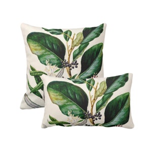 Vintage Botanical w/ Berries Throw Pillow/Cover 12x20, 16, 18, 20, 22, 26" Sq Pillows/Covers, Tropical Green Leaves/Floral Print/Pattern