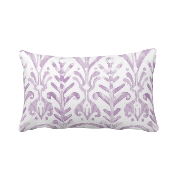 Watercolor Print Throw Pillow or Cover, Lavender/White 12 x 20" Lumbar Pillows or Covers, Light Purple Ikat/Boho Print/Design Hand Painted