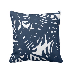 OUTDOOR Palm Silhouette Throw Pillow or Cover Navy/White 16, 18, 20, 26" Sq Pillow Covers Tropical/Leaf/Leaves/Palms Print/Pattern