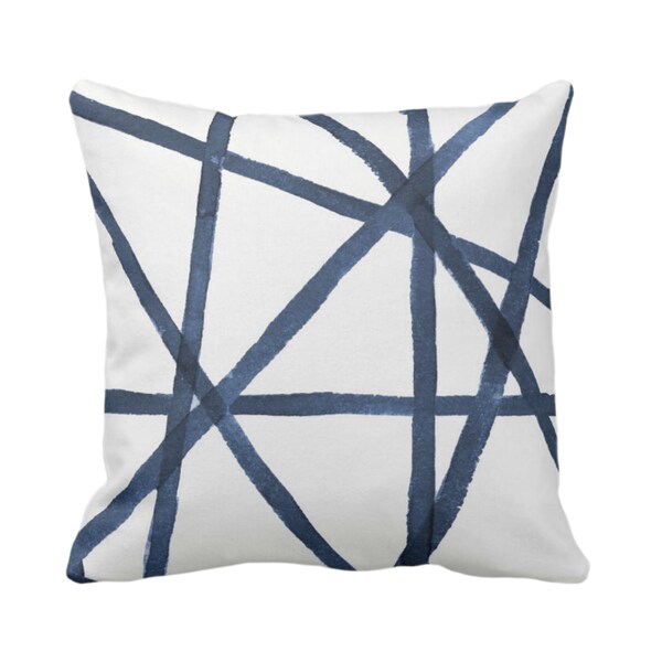 Hand-Painted Lines Print Throw Pillow or Cover, Navy/White 16, 18, 20, 22 or 26" Sq Pillows/Covers, Blue Modern/Channels/Stripes/Lines/Print