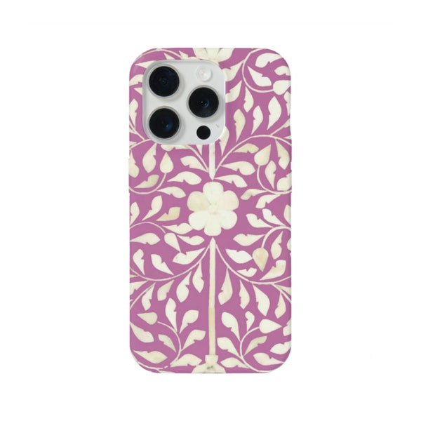 Bone Inlay Design iPhone 15, 14, 13, 12, 11, XS P/Pro/Plus/Max MAGSAFE, Snap Case or Tough Protective Cover, FAUX Fuchsia/Ivory Floral/Pink