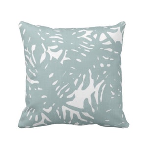 OUTDOOR Palm Silhouette Throw Pillow or Cover Silver Sage 14, 16, 18, 20, 26" Sq Pillows/Covers Dusty Blue/Green Tropical/Leaves Print