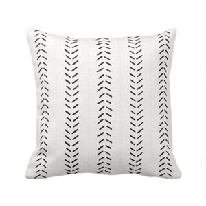 OUTDOOR Mud Cloth Printed Throw Pillow or Cover, Off-White/Black 16, 18, 20, 26" Sq Pillows or Covers, Mudcloth/Boho/Arrows/Tribal/Print