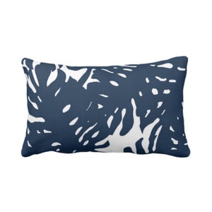 OUTDOOR Palm Silhouette Throw Pillow or Cover Navy/White Print 14 x 20" Lumbar Pillows/Covers, Blue Tropical/Modern/Leaves Pattern