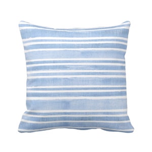 Watercolor Stripe Throw Pillow or Cover, French Blue/White 16, 18, 20, 22 or 26" Sq Pillows or Covers Stripes/Lines/Hand Painted Print