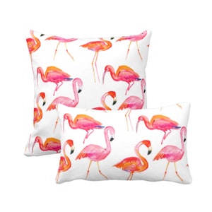 OUTDOOR Colorful Flamingo Pillow or Cover 14x20, 16, 18, 20, 26" Sq Covers, Coral/Orange/Pink/White Tropical/Bird/Flamingos Print/Design