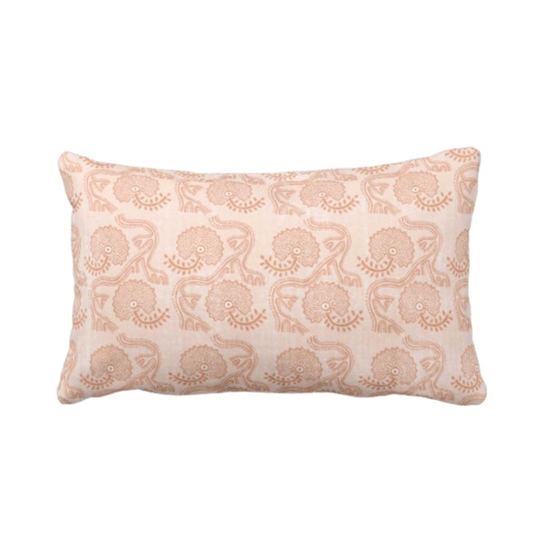Block Print Floral Throw Pillow or Cover, Dusty Coral 12 x 20" Lumbar Pillows or Covers, Earthy Orange Flower/Batik/Boho/Blockprint Pattern