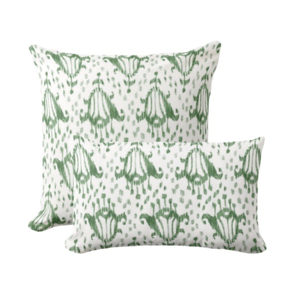 OUTDOOR Tulips Throw Pillow or Cover, Green & White Square or Lumbar Pillows/Covers, Pine Ikat/Blockprint/Floral/Block/Animal Spots Print
