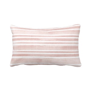 Watercolor Stripe Throw Pillow or Cover, Pink Sand/White 12 x 21" Lumbar Pillows or Covers, Dusty Stripes/Lines/Hand-Painted Print