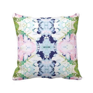 Mirrored Watercolor Throw Pillow Cover 12x20, 16, 18, 20, 22, 26" Sq Pillows/Covers Pink/Navy/Green Abstract Modern/Colorful Painted Print