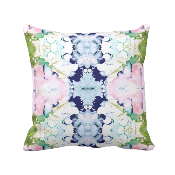 Mirrored Watercolor Throw Pillow Cover 16, 18, 20, 22, 26" Sq Pillows/Covers Pink/Navy/Green Abstract Modern/Colorful/Bright Painted Print