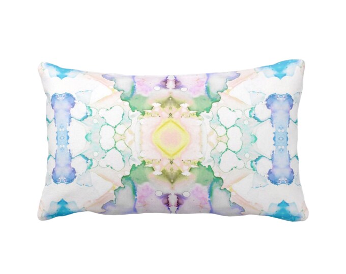 OUTDOOR Mirrored Watercolor Throw Pillow/Cover 14 x 20" Lumbar Pillows/Covers, Aqua/Purple/Yellow Abstract Modern/Bright/Colorful Print