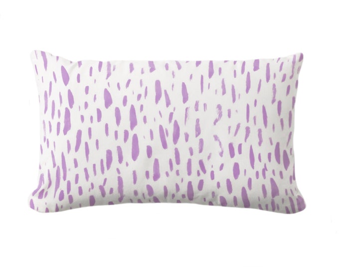 Hand-Painted Dashes Throw Pillow or Cover, Lilac/White 12 x 20" Lumbar Pillows or Covers, Dusty Purple Abstract Dot/Dots/Spots Print