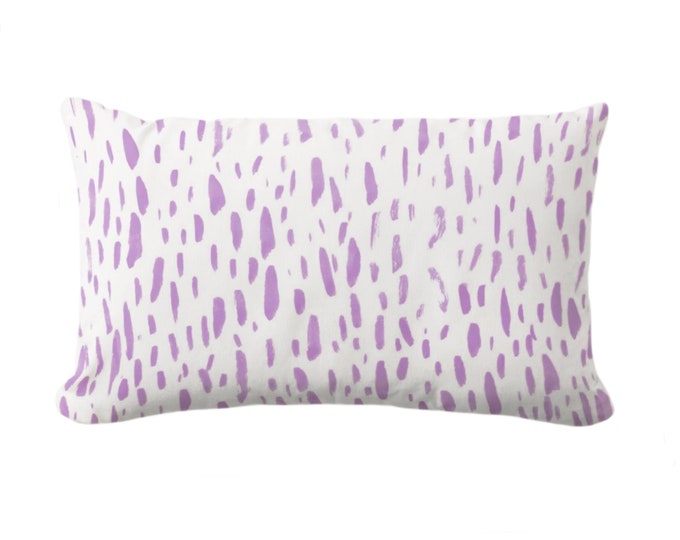 OUTDOOR Hand-Painted Dashes Throw Pillow or Cover, Lilac/White 14 x 20" Lumbar Pillows/Covers, Dusty Purple Abstract Dots/Spots Print