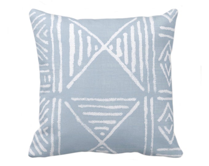 Mud Cloth Printed Throw Pillow/Cover, Chambray 18 or 22" Sq Pillows/Covers Light Blue Mudcloth/Boho/Geometric/African/Tribal Print