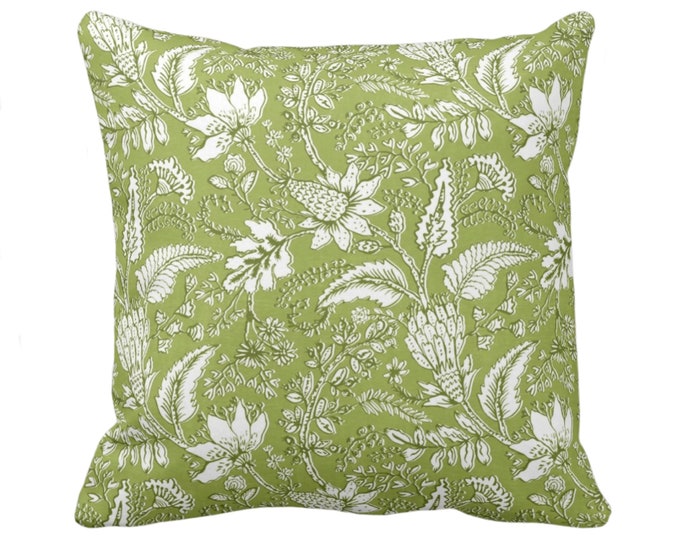 Gypsy Floral Throw Pillow or Cover, 16, 18, 20, 22, 26" Sq Pillow Covers, Spring Green/White Naturalist, Print Toile/Nature Flowers/Fruit