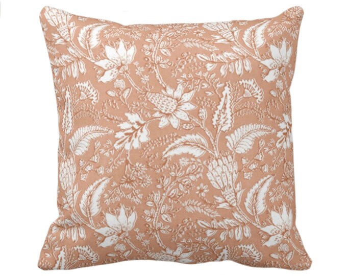 OUTDOOR Gypsy Floral Throw Pillow or Cover, 16, 18, 20, 26" Sq Pillows or Covers, Apricot/White Print/Pattern Toile/Nature Orange/Pink