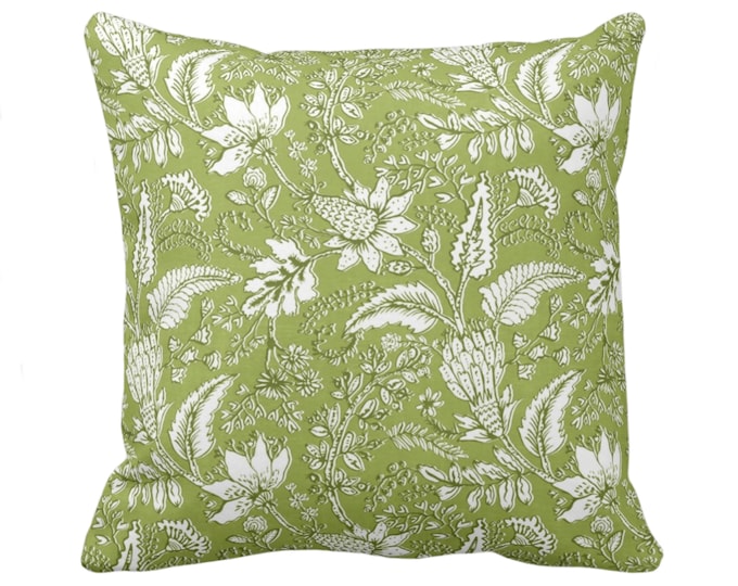 OUTDOOR Gypsy Floral Throw Pillow or Cover 16, 18, 20, 26" Sq Pillows/Covers Spring Green/White Print/Pattern Toile/Nature Flowers/Fruit