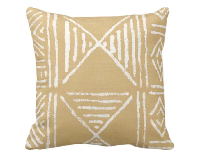 OUTDOOR Mud Cloth Printed Throw Pillow or Cover, Mustard/White 16, 18, 20, 26" Sq Pillows/Covers, Mudcloth/Boho/Geometric/African Print