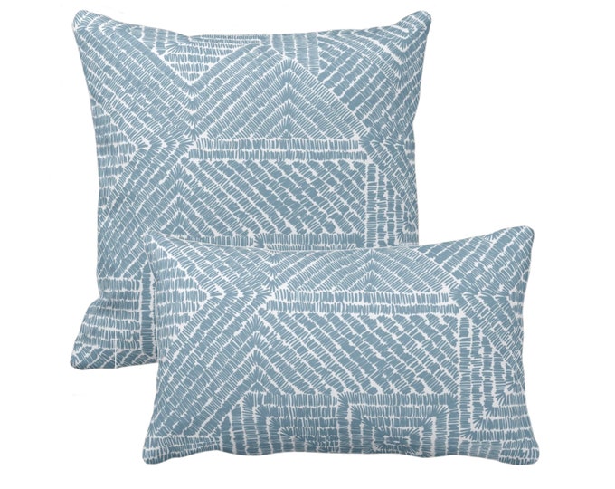 OUTDOOR Tribal Geo Throw Pillow or Cover, Heron Blue 14x20, 14, 16, 18, 20, 26" Sq/Lumbar Pillows, Dusty Geometric/Tribal/Batik/Geo/Diamond