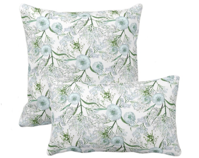 OUTDOOR Blue Botanical Throw Pillow or Cover 14x20, 16, 18, 20, 26" Sq/Lumbar Pillows/Covers, Floral/Toile/Nature Blue/Green/White Print