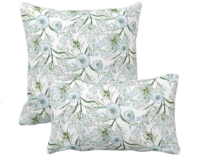 Blue Botanical Throw Pillow/Cover 12x20, 16, 18, 20, 22, 26" Sq/Lumbar Pillows/Covers, Blue/Green/White Toile/Nature/Floral/Naturalist Print