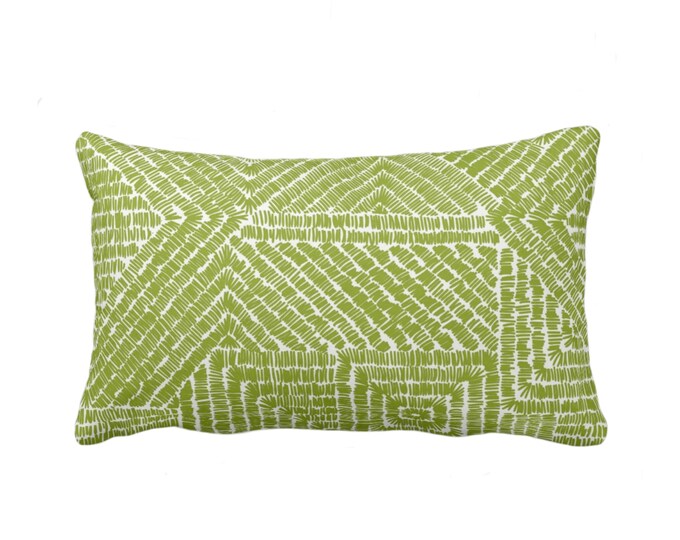 OUTDOOR Tribal Geo Throw Pillow or Cover, Heron Green/White 14 x 20" Lumbar Pillows/Covers Scratch Lime Geometric/Batik/Geo Pattern/Print