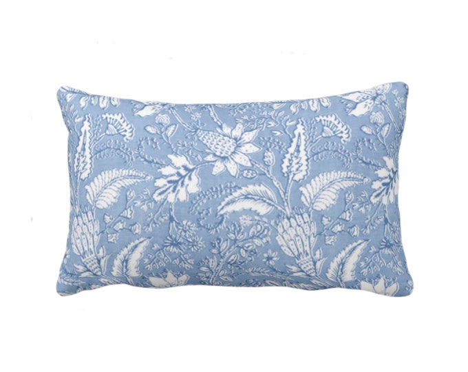 OUTDOOR Gypsy Floral Throw Pillow or Cover, 14 x 20" Lumbar Pillows/Covers, French Blue/White Naturalist, Print/Pattern Toile/Nature Flowers