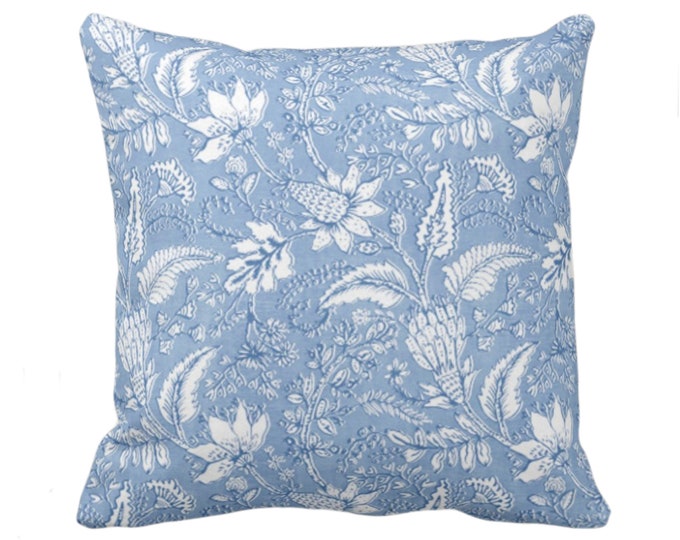 Gypsy Floral Throw Pillow or Cover 16, 18, 20, 22, 26" Sq Pillow/Covers, French Blue/White Naturalist, Print Toile/Nature Flowers/Fruit