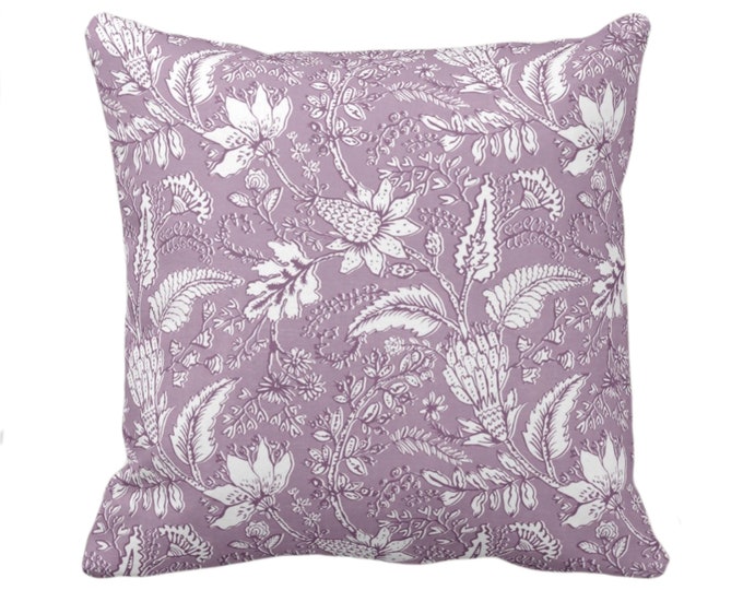 Gypsy Floral Throw Pillow Cover, 16, 18, 20, 26" Sq Pillow Covers, Purple Dusk/White Naturalist, Print/Pattern Toile/Nature Flowers/Fruit
