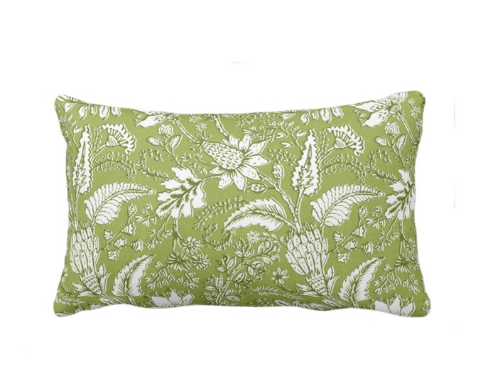 Gypsy Floral Throw Pillow or Cover, 12 x 20" Lumbar Pillows/Covers, Spring Green/White Naturalist Print/Pattern Toile/Nature Flowers/Fruit