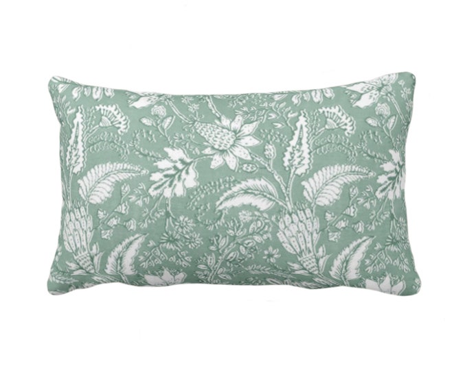 Gypsy Floral Throw Pillow or Cover, 12 x 20" Lumbar Pillows or Covers, Silver Pine/White, Print/Pattern Toile/Nature Flowers/Fruit Green