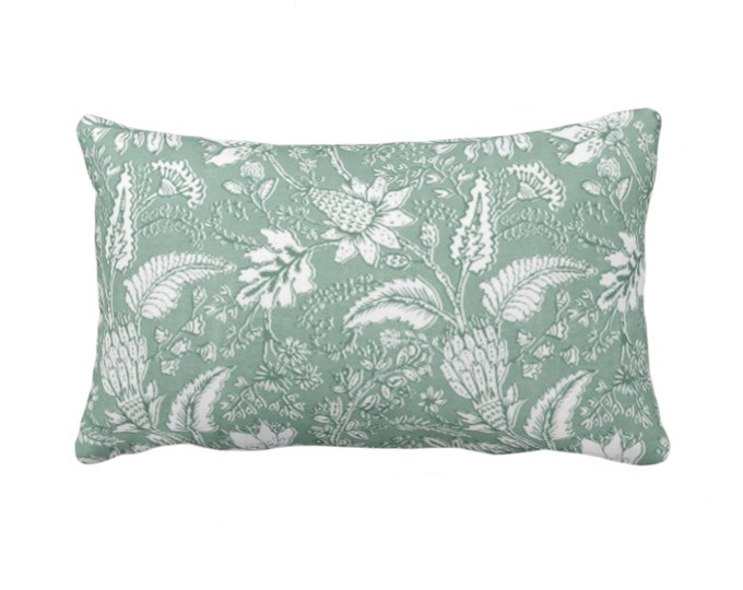 OUTDOOR Gypsy Floral Throw Pillow or Cover, 14 x 20" Lumbar Pillows/Covers, Silver Pine/White Print/Pattern Toile/Nature Flowers Dusty Green