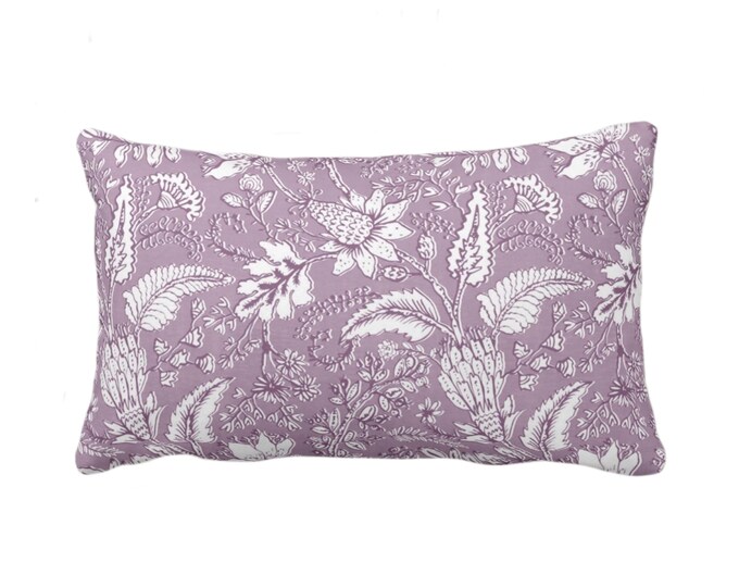OUTDOOR Gypsy Floral Throw Pillow or Cover, 14 x 20" Lumbar Pillows/Covers, Purple Dusk/White Naturalist, Print/Pattern Toile/Nature Flowers