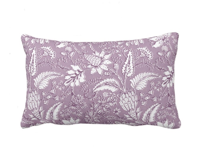 Gypsy Floral Throw Pillow or Cover, 12 x 20" Lumbar Pillows or Covers, Purple Dusk/White Naturalist Print/Pattern Toile/Nature Flowers/Fruit