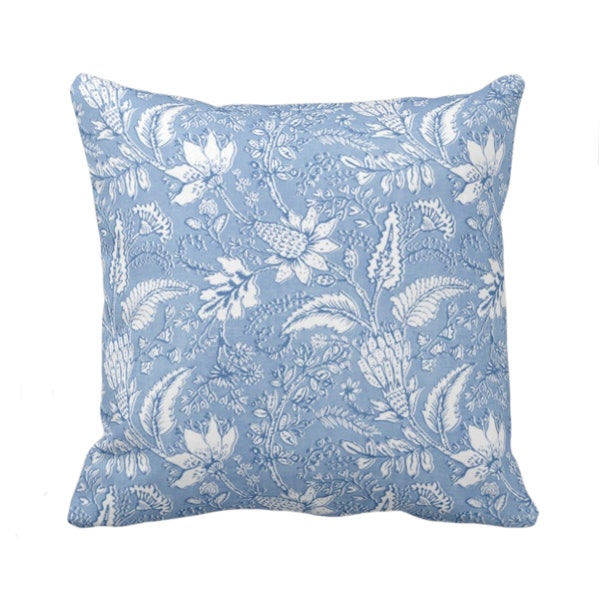 OUTDOOR Gypsy Floral Throw Pillow or Cover 16, 18, 20, 26" Sq Pillows/Covers, French Blue/White Print/Pattern Toile/Nature Flowers/Fruit