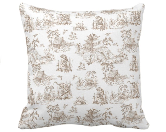 Pagoda Toile Throw Pillow or Cover, 16, 18, 20, 26" Sq Pillow Covers, Sepia/White Floral Naturalist Print/Pattern Toile/Nature/Pagoda/Beige