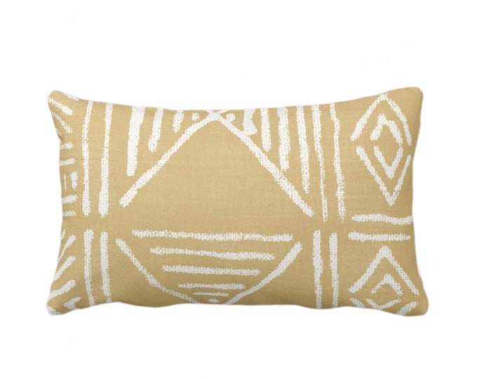 OUTDOOR Mud Cloth Printed Throw Pillow or Cover, Mustard/White 14 x 20" Lumbar Pillows/Covers, Mudcloth/Boho/Tribal/Geometric/Geo Pattern