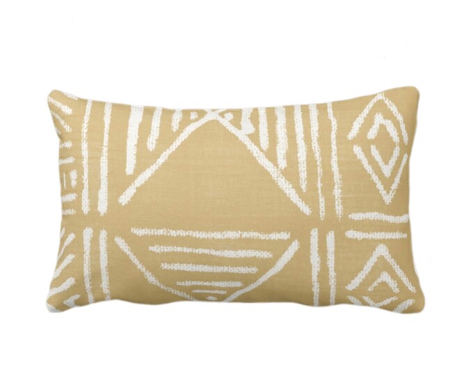 Mud Cloth Printed Throw Pillow or Cover, Mustard/White 12 x 20" Lumbar Pillows/Covers Mudcloth/Boho/Tribal/Geometric/Geo/African Pattern